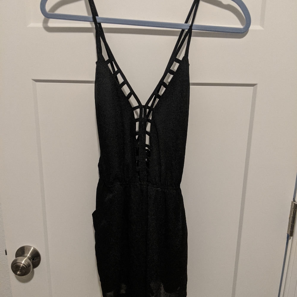 Sexy black lace up romper